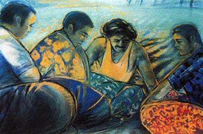 Samoan men at prayer